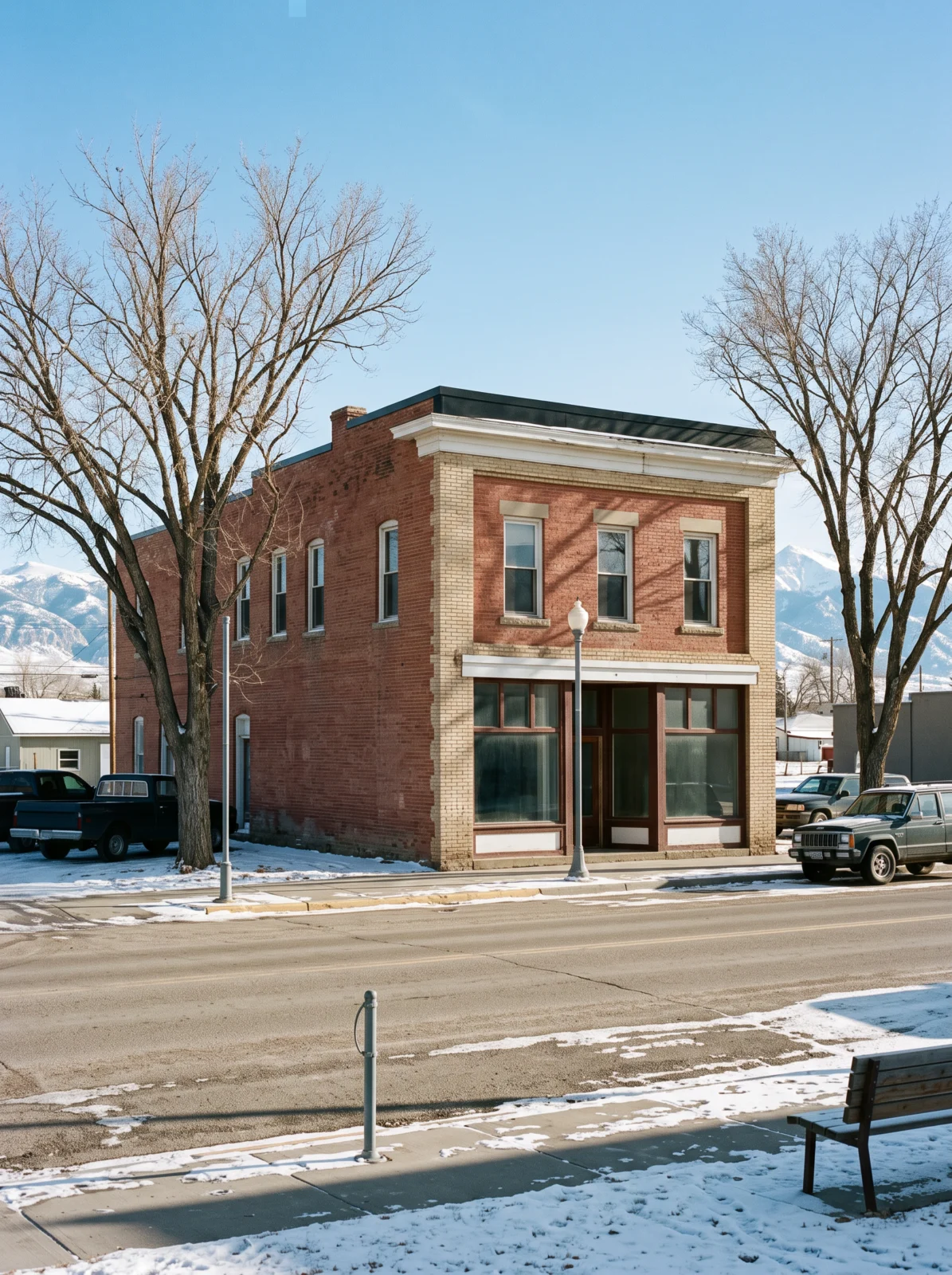 Exterior of the Sheridan office on a winter morning